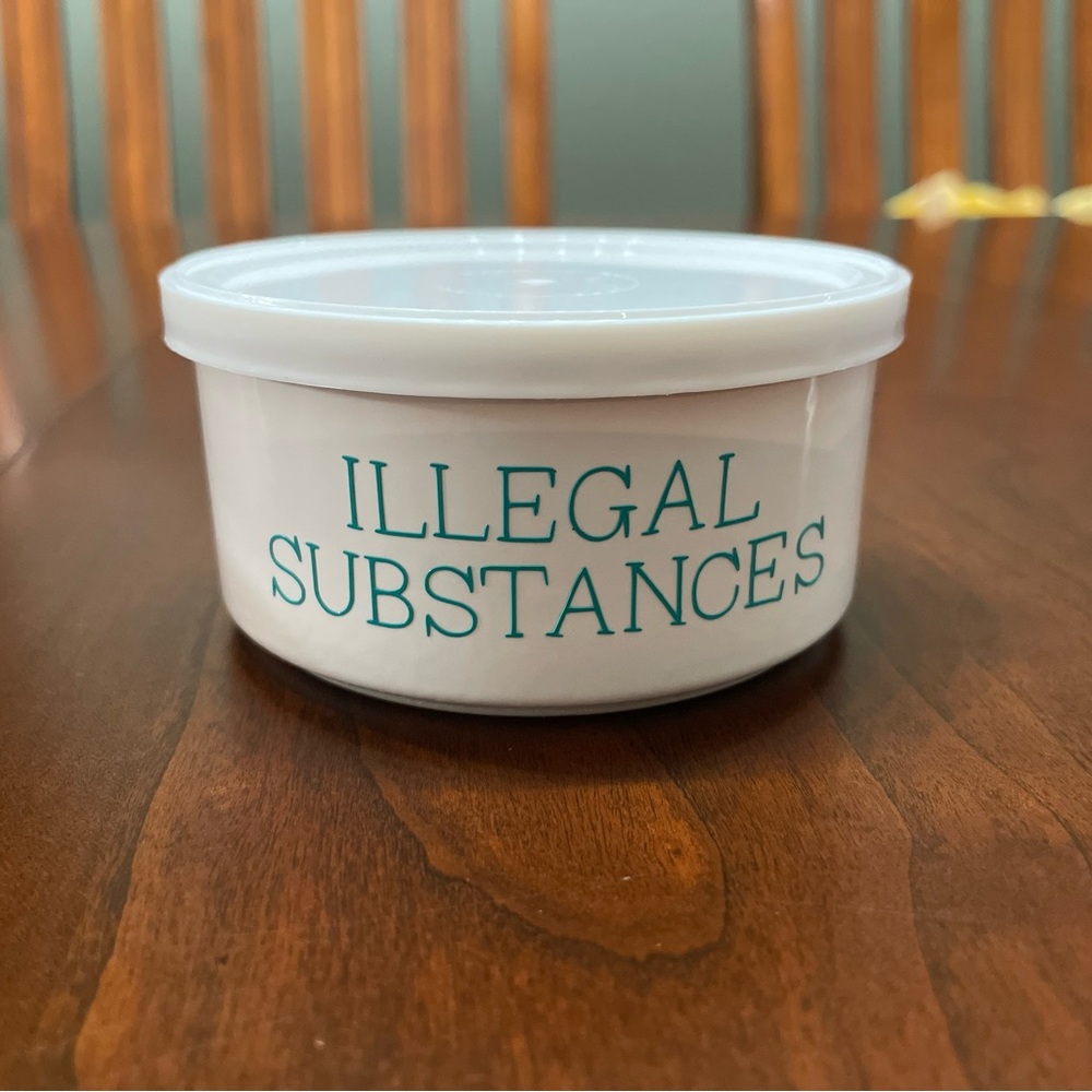 White Container with Teal Text